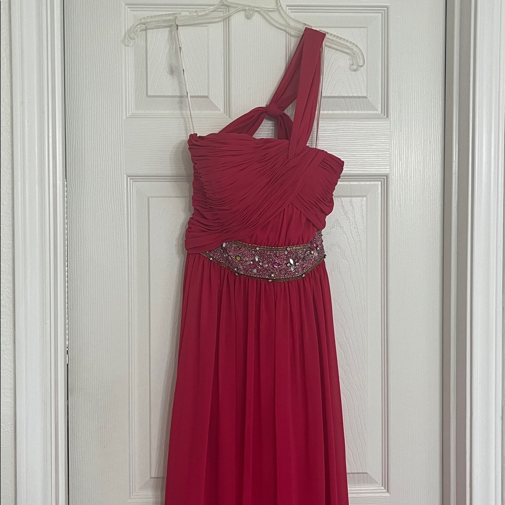 Elegant Hot Pink Evening Gown or Prom Dress with Embellished Waist